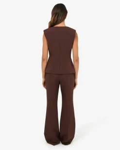 Forcast Nikki Collarless Vest Brown Sale