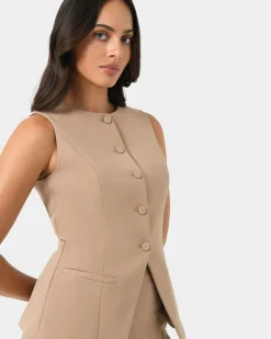 Forcast Nikki Longline Vest Warm Taupe New