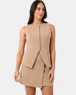 Forcast Nikki Longline Vest Warm Taupe New