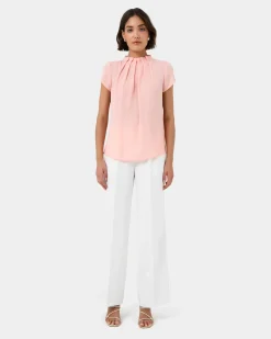 Forcast Olivia Pleated High Neck Top Pastel Peach