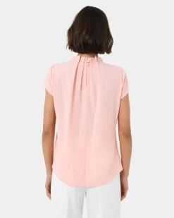 Forcast Olivia Pleated High Neck Top Pastel Peach