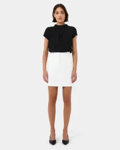 Forcast Olivia Pleated High Neck Top Black Clearance