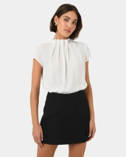 Forcast Olivia Pleated High Neck Top Ivory Best