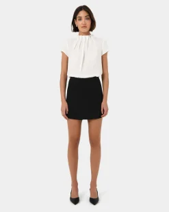 Forcast Olivia Pleated High Neck Top Ivory Best