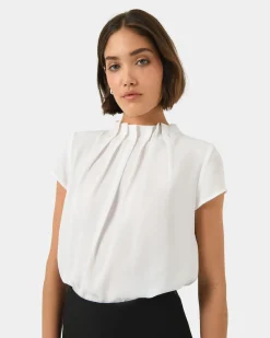 Forcast Olivia Pleated High Neck Top Ivory Best
