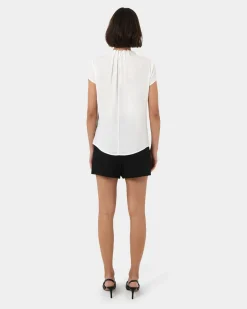 Forcast Olivia Pleated High Neck Top Ivory Best