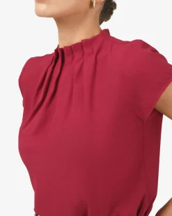 Forcast Olivia Pleated High Neck Top Crimson Best