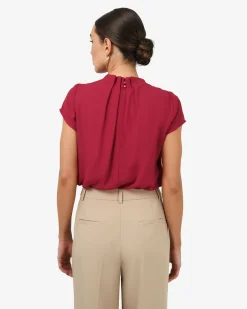 Forcast Olivia Pleated High Neck Top Crimson Best