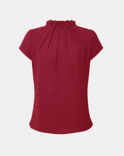 Forcast Olivia Pleated High Neck Top Crimson Best