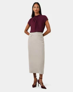 Forcast Olivia Pleated High Neck Top Wine