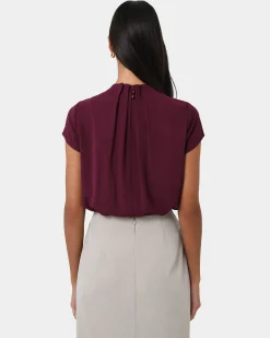Forcast Olivia Pleated High Neck Top Wine