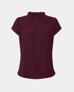 Forcast Olivia Pleated High Neck Top Wine