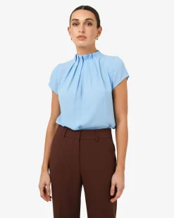 Forcast Olivia Pleated High Neck Top Baby Blue Online