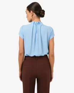 Forcast Olivia Pleated High Neck Top Baby Blue Online
