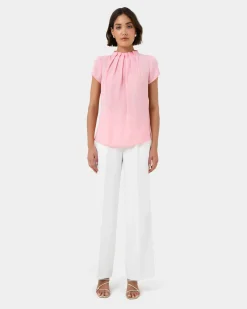 Forcast Olivia Pleated High Neck Top Baby Pink Clearance