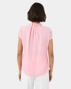 Forcast Olivia Pleated High Neck Top Baby Pink Clearance