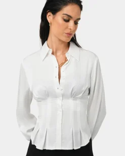 Forcast Paige Gathered Shirt Ivory Hot