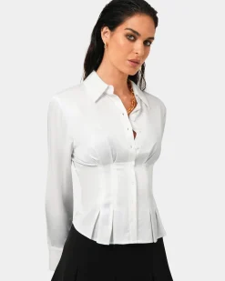 Forcast Paige Gathered Shirt Ivory Hot