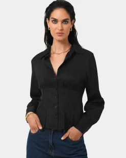 Forcast Paige Gathered Shirt Black Best
