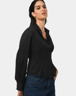 Forcast Paige Gathered Shirt Black Best