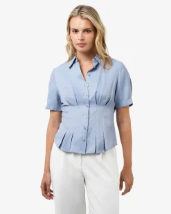 Forcast Paige Short Sleeve Blouse Dusk Blue Hot