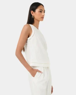 Forcast Perry Linen Embroidery Top Ivory Sale