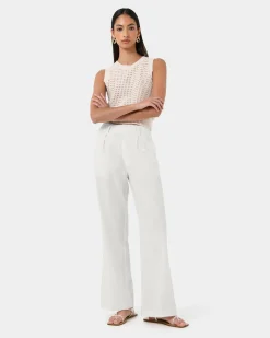 Forcast Perry Linen Tailored Pants Ivory New