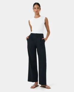 Forcast Perry Linen Tailored Pants Navy Outlet