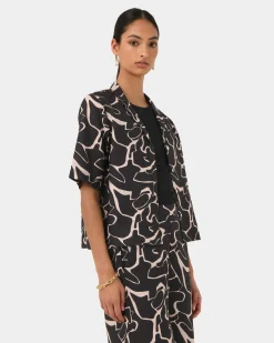 Forcast Pip Linen Blend Shirt Black & Beige Hot