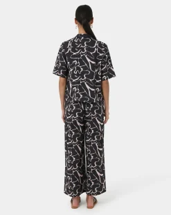 Forcast Pip Linen Blend Shirt Black & Beige Hot