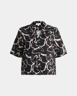 Forcast Pip Linen Blend Shirt Black & Beige Hot