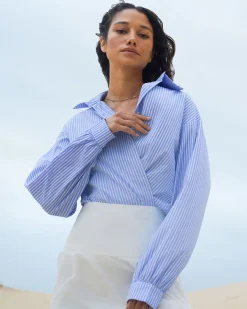 Forcast Piper Stripe Shirt Blue Ivory Best