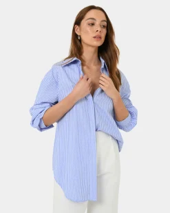 Forcast Piper Stripe Shirt Blue Ivory Best