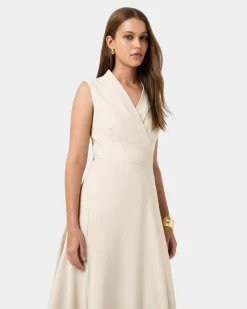 Forcast Polly Bias Midi Dress Ecru