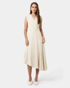 Forcast Polly Bias Midi Dress Ecru