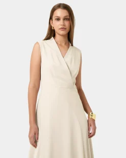 Forcast Polly Bias Midi Dress Ecru