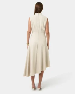 Forcast Polly Bias Midi Dress Ecru