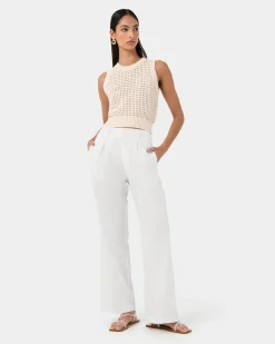 Forcast Quinta Open Knit Top Beige