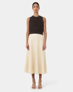 Forcast Quinta Open Knit Top Chocolate Clearance