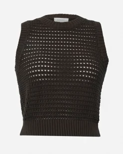 Forcast Quinta Open Knit Top Chocolate Clearance