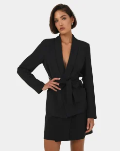 Forcast Rain Belted Blazer Black Discount