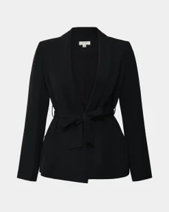 Forcast Rain Belted Blazer Black Discount