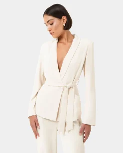 Forcast Rain Belted Blazer Ecru Best