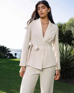 Forcast Rain Belted Blazer Ecru Best