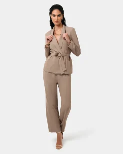 Forcast Rain Belted Blazer Camel Discount