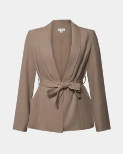 Forcast Rain Belted Blazer Camel Discount
