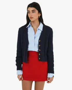 Forcast Rhodes Cable Knit Cardigan Navy Clearance