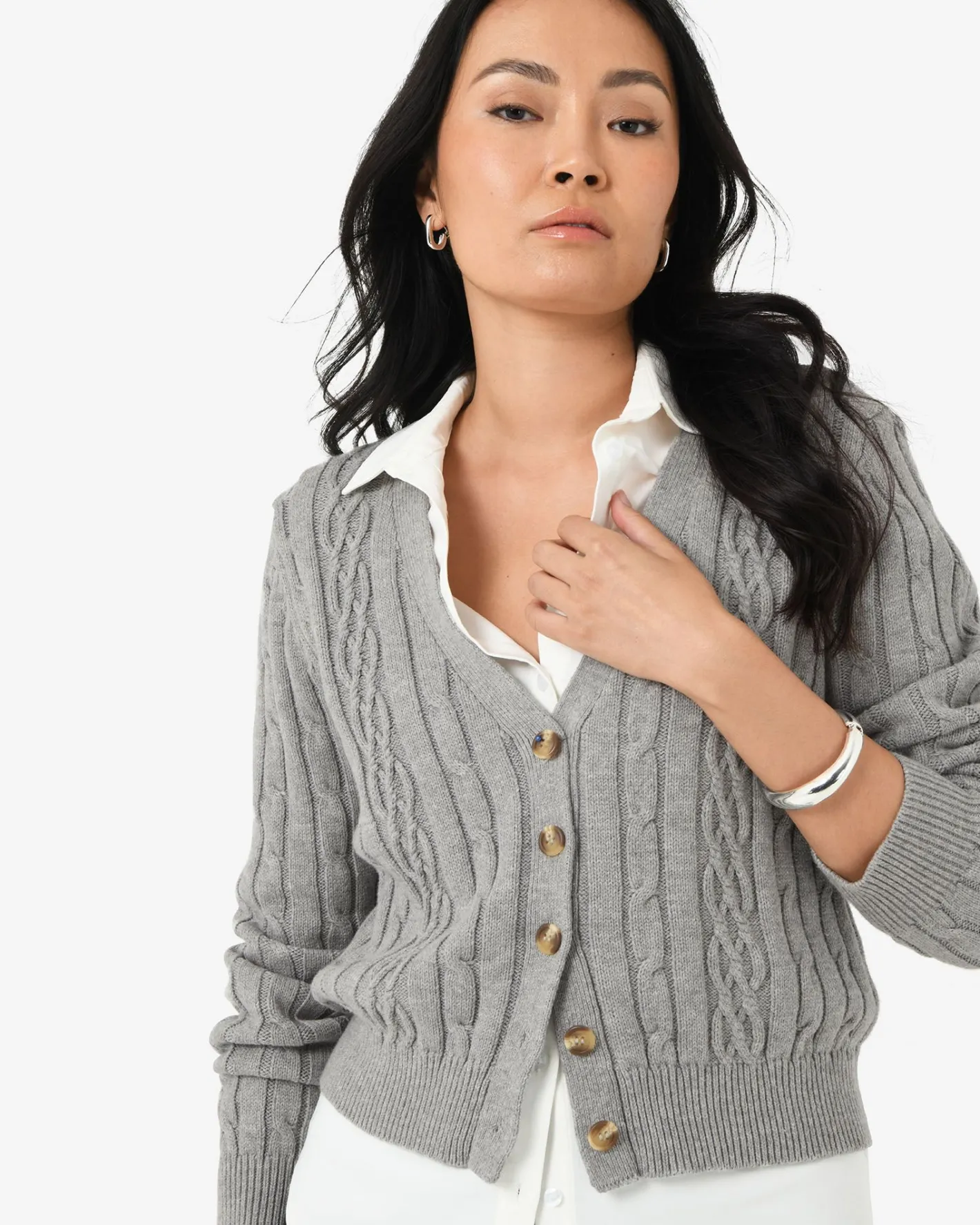Forcast Rhodes Cable Knit Cardigan Grey Best