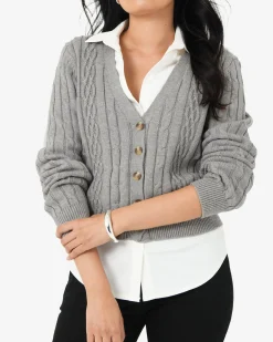 Forcast Rhodes Cable Knit Cardigan Grey Best