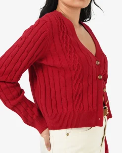 Forcast Rhodes Cable Knit Cardigan Red Outlet
